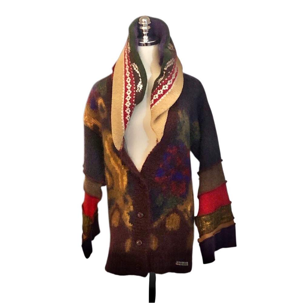 Rough Green Edges Boho Upcycled Whimsical Cardigan Sweater